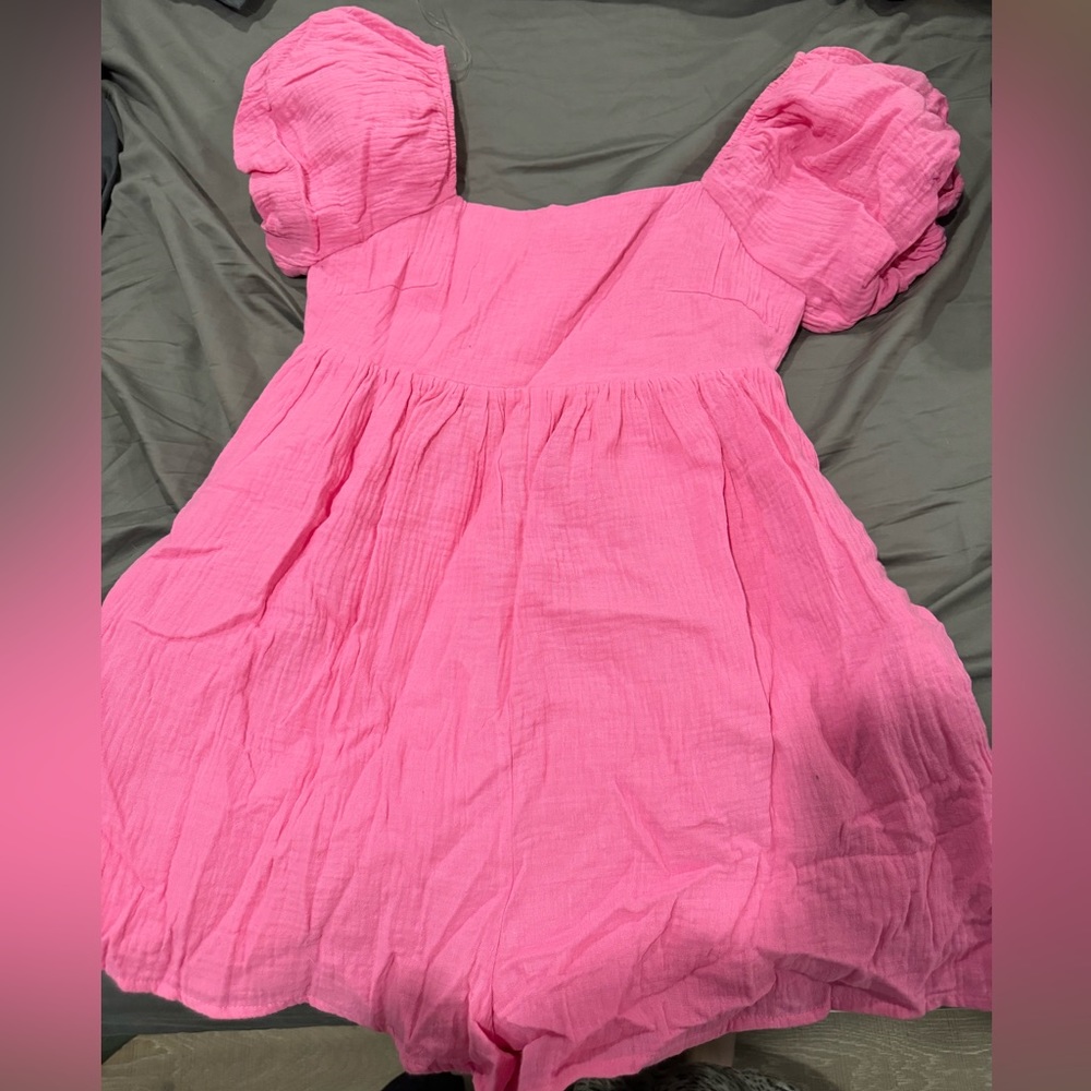 Pink Puff Sleeve Romper